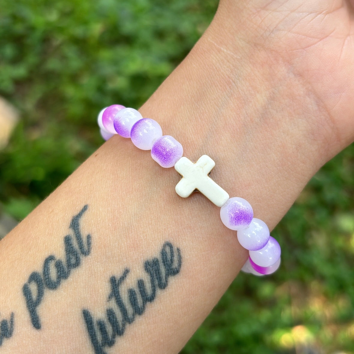 Purple Swirl Cross Bracelet