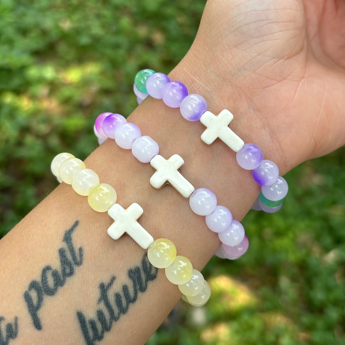 Purple Swirl Cross Bracelet